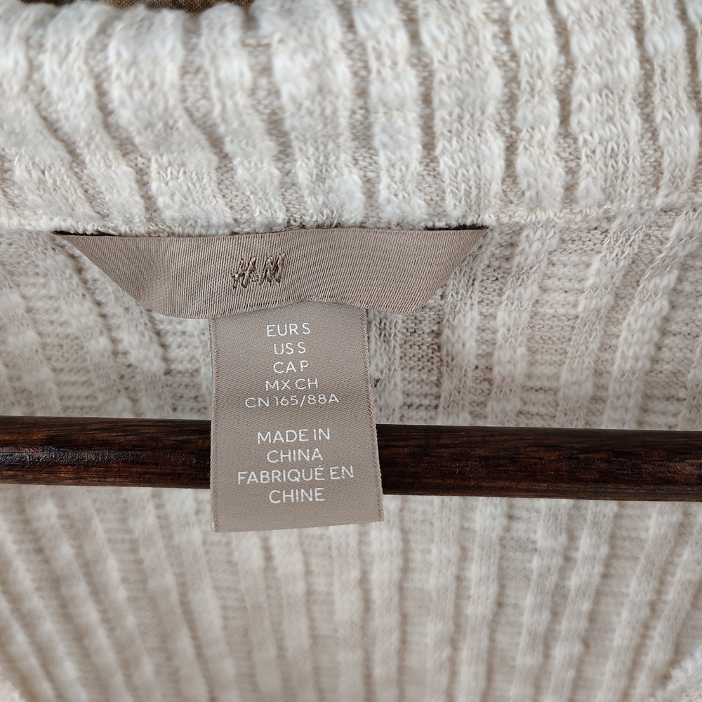 H&M Cream And White Textured Mini Shirt Dress With Collar Women's Size Small - Picture 6 of 12